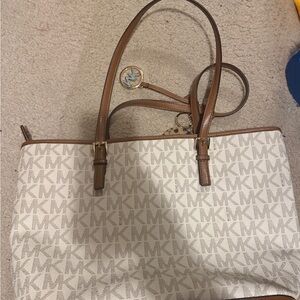 Michael Kors Cream and Brown Logo Tote